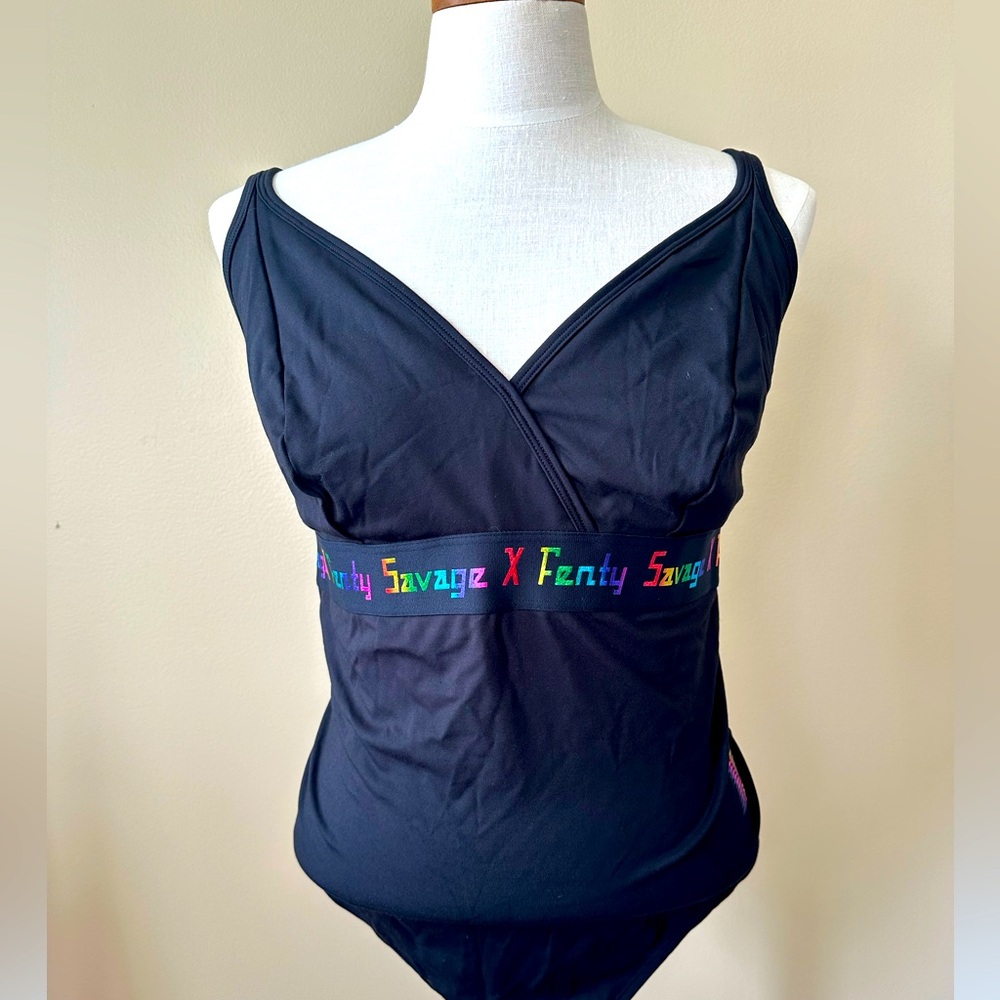 Savage x Fenty Forever Savage Black Bodysuit with Rainbow Logo Plus Size 2X